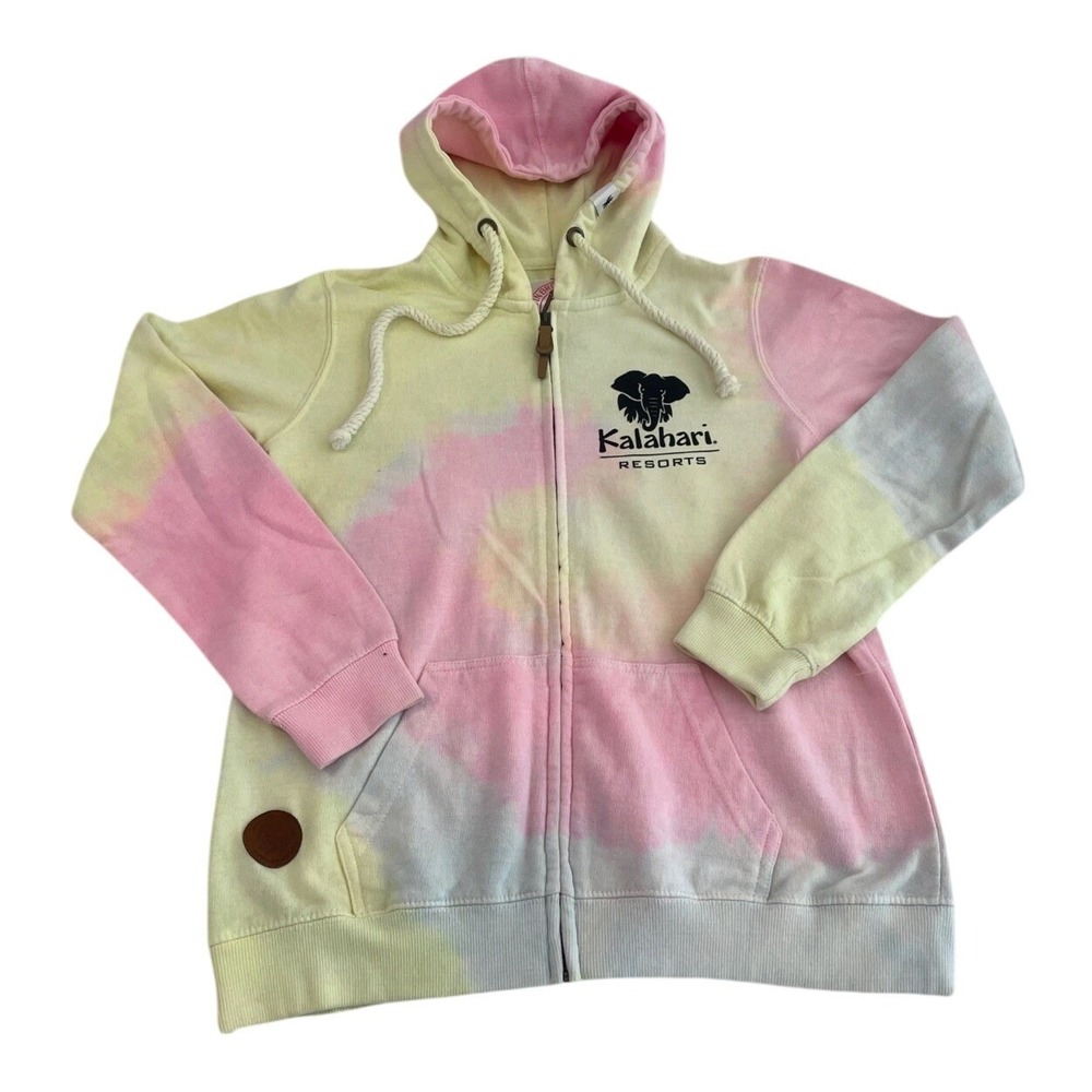 Pop Surf Kalahari Resorts Zip Hoodie Womens Medium Tie Dye Pastel Fleece Jacket